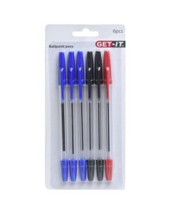 Pen set, plastic, 19.4x6.5 cm, black, blue and red, 8 pieces