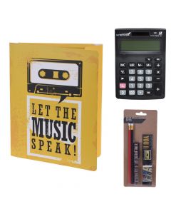 Set dosje+set shkrimi+makine llogaritëse, Music Vibes, plastikë dhe letër, 21x29.7 cm, mikse, 1 copë