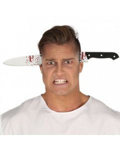 Halloween Bloody Knife head accessory, PVC, 35 cm, silver, 1 piece
