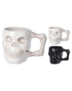 Glass with skull decoration, Halloween, ceramic 13x9.5 cm, black/white, 1 piece