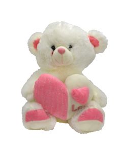 Teddy bear, white, with a pink heart, Love, 1 piece