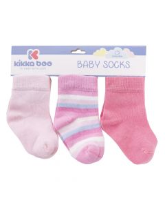 Corape për bebe, Kikka boo, pambuk, 0-6 muajsh, rozë, 3 palë