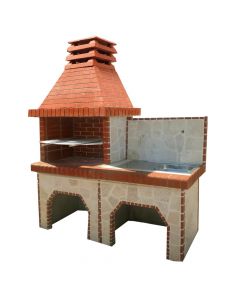 Concrete barbecue with stone decoration + sink, 215x185x60 cm, mixed, 1 piece