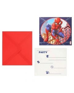 Invitation, Spiderman, cardboard, with envelope, 10x10 cm, 6 pieces, 1 pack