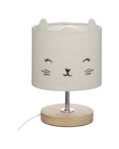 Table lamp for children, cat design, wood, beige, 15x21 cm, 1 piece
