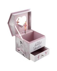 Kuti kozmetike për fëmijë, musical, balerina, 14x14.5x16 cm, rozë, 1 copë