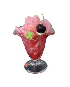 Artificial ice cream, with glass, 13x9 cm, pink, 1 piece