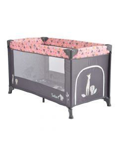 Krevat portativ për fëmijë, Cangaroo, Safari, 125x65 cm, rozë dhe gri, 1 copë