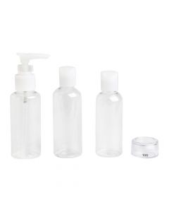 Travel bottle set, IDC, polypropylene, 2x100 ml, 1x80 ml, 1x10 gr, 1 pack