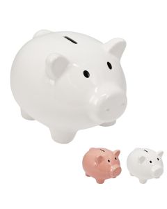 Children's savings bank, Piggy, porcelain, 18x15x13 cm, white/pink, 1 piece