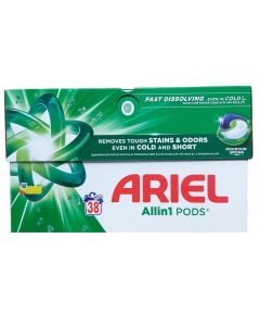 Laundry detergent capsule, Ariel, Mountain Spring, 38 capsules, 1 pack
