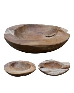 Dried fruit plate, tropical wood Teak, natural color, D40 cm