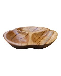 Pjate per frutat e thata me 3 hapesira, dru tropikal Teak, ngjyre natyrale, D30 cm