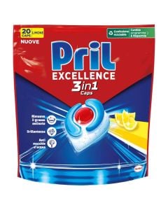 Dishwasher detergent capsule, Pril, Excellence, lemon, 3 in 1, 20 capsules, 1 piece