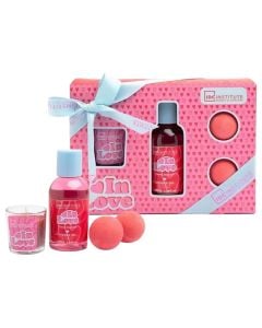 Shower set, IDC Institute, In Love, Shower gel 100 ml, Bath bomb 2x30 gr, candle, 1 piece