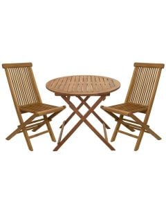 Table + 2 chairs set, tropical wood material, natural color, table D90xH75cm, chairs 63x66x100cm