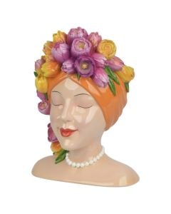 Vase with a girl's face, polyresin material, L.21cm x W.18.5cm x H.29cm