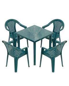 Set tavoline + karrige, Wafa, PP, ngjyre jeshile,karritge 4 x 43x40xH79 cm, tavoline  79x79xH72 cm