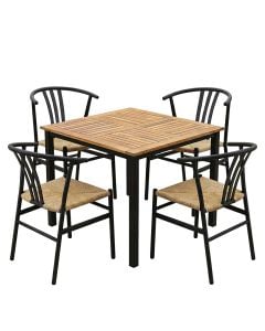 Set tavoline + karrige, dru tropikal + metal, karrige 51x53xH74 cm, tavoline 90x90xH75 cm
