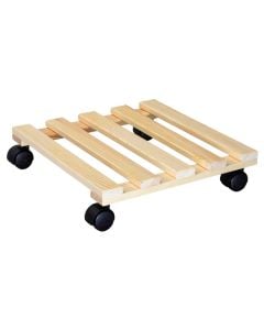 Plant pot trolley, 350 × 350 mm, made of pine wood, with a load capacity of 100 kg.