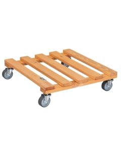 Plant pot trolley, 380 × 380 mm, made of pine wood, with a load capacity of 120 kg.