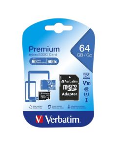 Kartë memorie, Verbatim, microSDHC + Adapter SD, 64 GB, 1 copë
