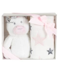 Blanket set + bear, Cangaroo, Unicorn stars, pink, 90x75 cm, 1 pack
