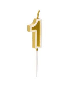 Qiri për ditëlindje, numri 1, gold, 9 cm, 1 copë
