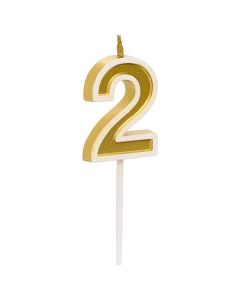 Qiri për ditëlindje, numri 2, gold, 9 cm, 1 copë