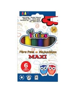 Colored fibre pens for children, The Littlies, plastic, 15.7x10x1.5 cm, white and blue, 6 pieces