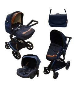 Set karrocë për bebe, Planet, Sogni D'Oro, alumin, plastikë dhe poliestër, 120x99x62 cm, blu, 3 copë