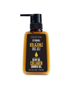 Shower gel, with olive oil and collagen, Olivos, 750 ml, black and orange, 1 piece