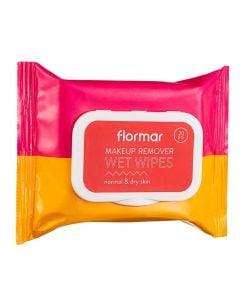 Wet wipes for removing makeup, Flormar, fiber, 15x10 cm, orange, 20 pieces
