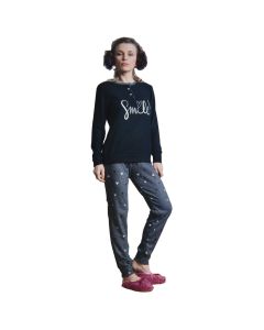 Pizhama për femra, Jacquard, Nottingham, poliestër dhe pambuk, S/2, blu, 1 palë
