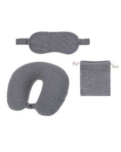 Travel pillow set, with eye mask and storage bag, Miniso, polyester and elastane, 32x31x8 cm, black, 3 pieces