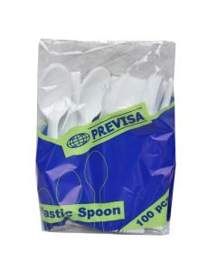 Disposable spoons, Previsa, plastic, 18 cm, white, 100 pieces