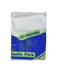 Disposable fork, Previsa, plastic, 18 cm, white, 100 pieces