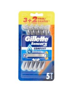 Sensor 3 men's disposable razor blade, Gillette, plastic and stainless steel, 19.5x10.5x3.5 cm, gray, 5 pieces
