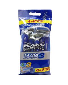 Extra Essentials men's disposable razor blade, Wilkinson Sword, plastic and stainless steel, 23x9.5x2 cm, blue, 6 pieces