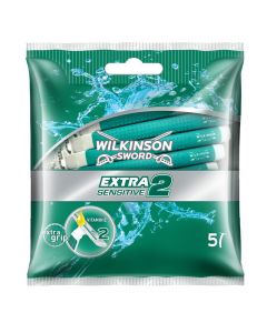 Disposable razor blade for men Extra Sensitive, Wilkinson Sword, plastic and stainless steel, 14x15 cm, green, 5 pieces