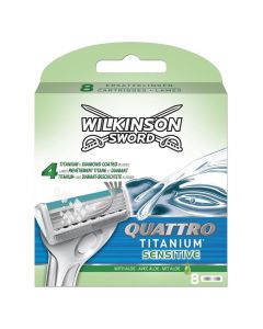 Quattro Titanium men's razor heads, Wilkinson Sword, plastic and stainless steel, 9.5x9.5x1.5 cm, gray, 8 pieces