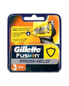 Men's razor heads Fusion Proshield, Gillette, plastic and stainless steel, 11x10.5x2 cm, yellow, 3 pieces