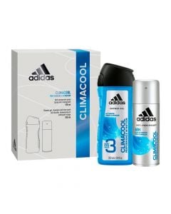 Set shampo trupi dhe deodorant Clima Cool, Adidas, plastikë dhe metal, 250+150 ml, blu dhe e bardhë, 2 copë