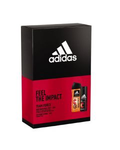 Set shampo trupi dhe deodorant Team Force, Adidas, plastikë dhe metal, 250+150 ml, e kuqe dhe e zezë, 2 copë