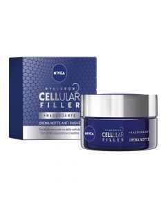 Krem anti-rrudhë për trajtimin e fytyrës gjatë natës, Hyaluron Cellular Filler, Nivea, plastikë dhe qelq, 50 ml, blu, 1 copë