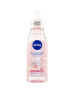 Cleansing oil for the skin of the face and eyes, Nivea, plastic, 150 ml, pink and transparent, 1 piece