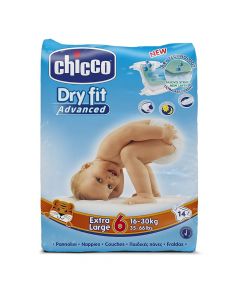 Diapers for babies, Dry Fit, Chicco, cotton, XL, no. 6, 16-30 kg, 14 pieces, with tape sticker