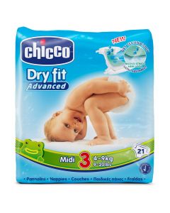 Diapers for babies, Dry Fit, Chicco, cotton, Midi, no. 3, 4-9 kg, 21 pieces, with tape sticker