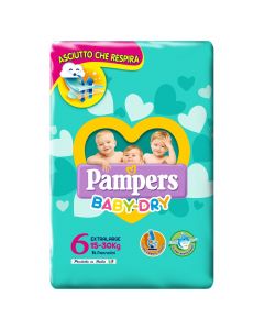 Diapers for babies, Baby Dry, Pampers, cotton, XL, no. 6, 15-30 kg, 14 pieces, with tape sticker