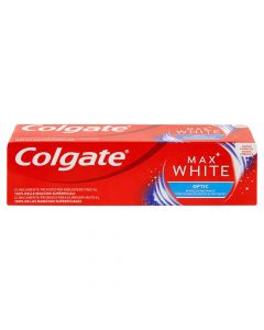 Pastë dhëmbësh për zbardhim, Max White Optic, Colgate, plastikë dhe alumin, 75 ml, e kuqe dhe blu, 1 copë